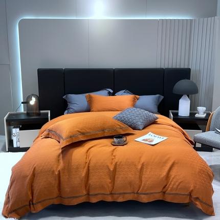 91家纺网 家纺一手货源 找家纺 橘滋 2022新款100支水洗提花全棉四件套 卡迪-橙