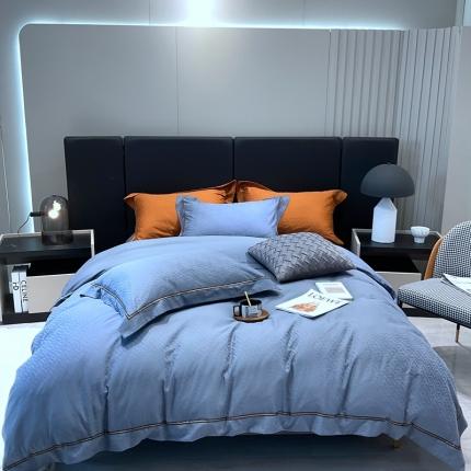 91家纺网 家纺一手货源 找家纺 橘滋 2022新款100支水洗提花全棉四件套 卡迪-灰蓝