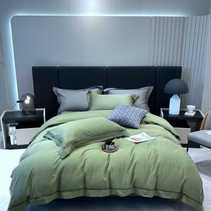 91家纺网 家纺一手货源 找家纺 橘滋 2022新款100支水洗提花全棉四件套 卡迪-绿