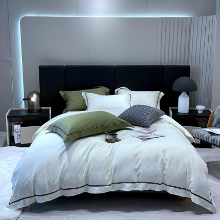 橘滋 2022新款100支水洗提花全棉四件套 卡迪-米白