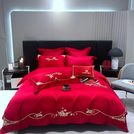 总橘滋2022秋冬高端全棉婚庆新品大红重工刺绣四件套玫瑰传情