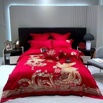 总橘滋2022秋冬高端全棉婚庆新品大红重工刺绣四件套至尊龙凤