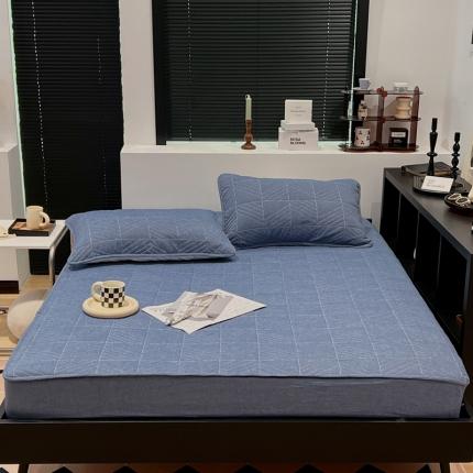 橘滋 2022秋冬新款单品A类全棉大豆夹棉床笠 牛仔蓝