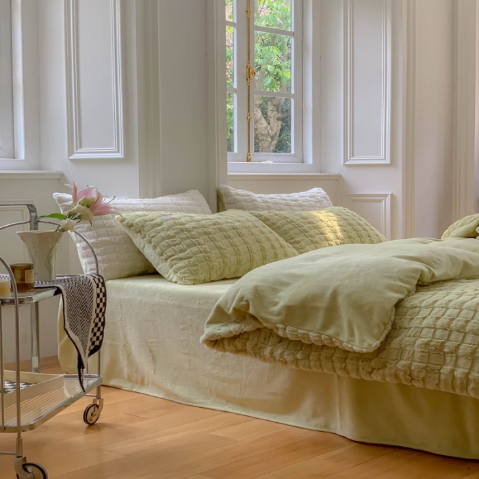 91家纺网 家纺一手货源 找家纺 洋铭区 2022新款獭兔绒四件套 獭兔绒-豆绿