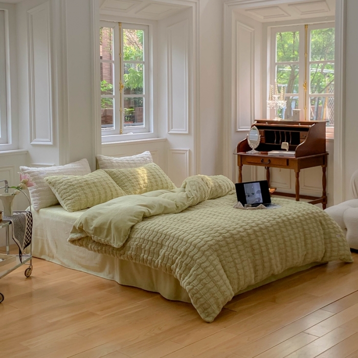 91家纺网 家纺一手货源 找家纺 洋铭区 2022新款獭兔绒四件套 獭兔绒-豆绿