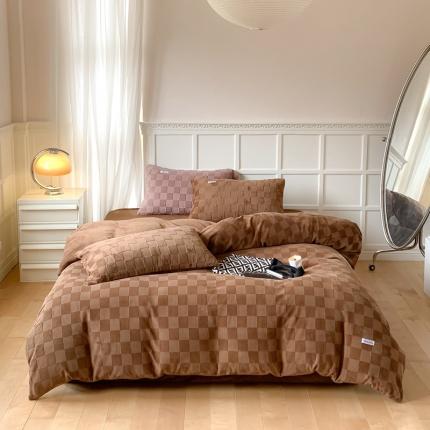 91家纺网 家纺一手货源 找家纺 洋铭区 2022新款复古棋盘格四件套 复古棋盘格-咖