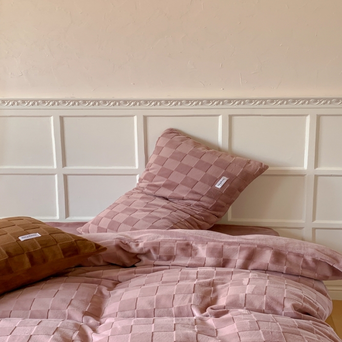 91家纺网 家纺一手货源 找家纺 洋铭区 2022新款复古棋盘格四件套 复古棋盘格-豆沙