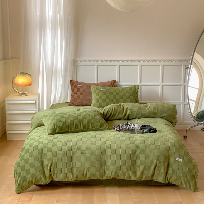 91家纺网 家纺一手货源 找家纺 洋铭区 2022新款复古棋盘格四件套 复古棋盘格-绿