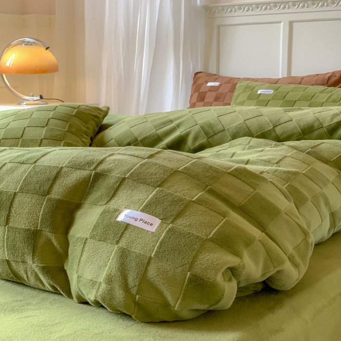 91家纺网 家纺一手货源 找家纺 洋铭区 2022新款复古棋盘格四件套 复古棋盘格-绿