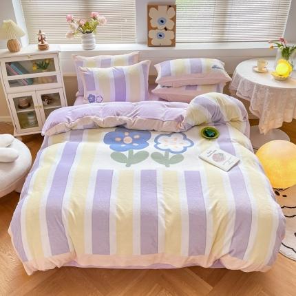 91家纺网 家纺一手货源 找家纺 川悦生活 2022新款大版牛奶绒卡通工艺款四件套 画花花