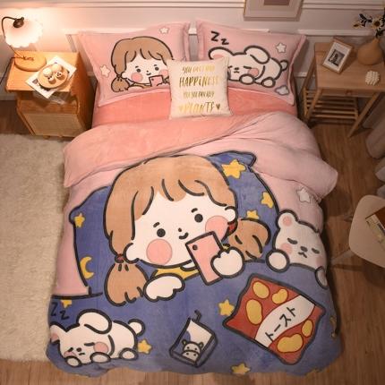 91家纺网 家纺一手货源 找家纺 （总）懒猫 2022新品大版雪花绒活性印花四件套