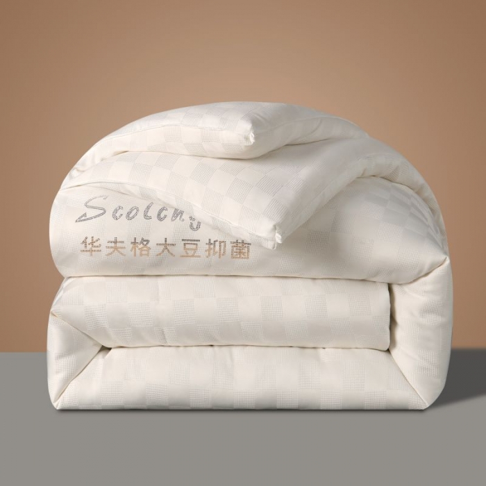 91家纺网 家纺一手货源 找家纺 伊被源 2022抗菌大豆被冬被春秋被被芯被子-华夫格魔方白色