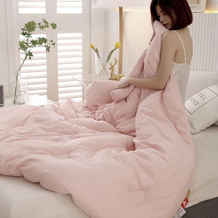 91家纺网 家纺一手货源 找家纺 伊被源 2022新款抗菌立体冬被春秋被被芯被子-华夫泡 粉色