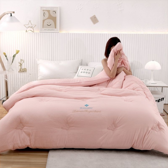 91家纺网 家纺一手货源 找家纺 伊被源 2022新款抗菌立体冬被春秋被被芯被子-华夫泡 粉色