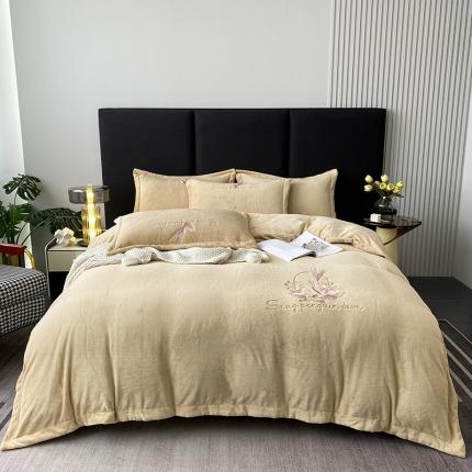 91家纺网 家纺一手货源 找家纺 云锦 2022新款230g牛奶绒全消光四件套-含情麦麦 含情麦麦-卡其