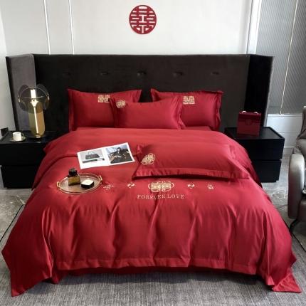 91家纺网 家纺一手货源 找家纺 优悦 2022新款超柔亲肤磨毛刺绣款婚庆四件套 情意绵绵