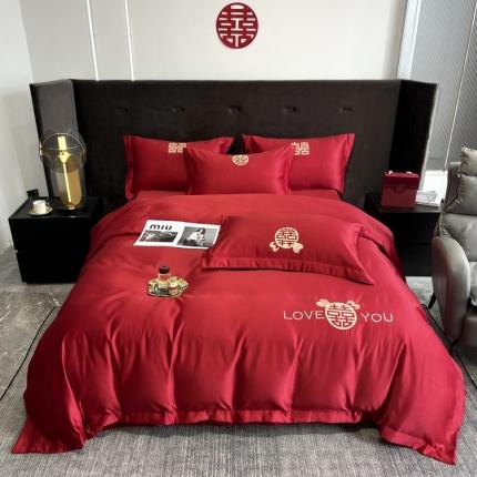 91家纺网 家纺一手货源 找家纺 （总）优悦 2022新款超柔亲肤磨毛刺绣款婚庆四件套