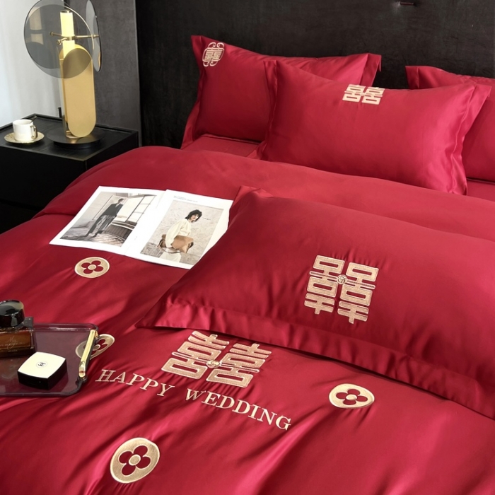 91家纺网 家纺一手货源 找家纺 （总）优悦 2022新款超柔亲肤磨毛刺绣款婚庆四件套