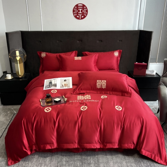 91家纺网 家纺一手货源 找家纺 （总）优悦 2022新款超柔亲肤磨毛刺绣款婚庆四件套