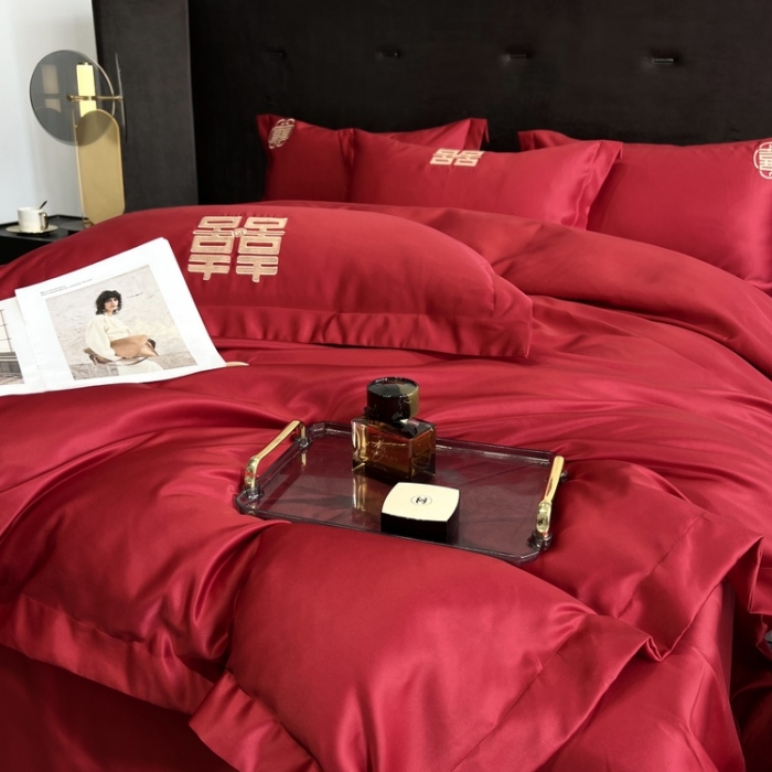 91家纺网 家纺一手货源 找家纺 （总）优悦 2022新款超柔亲肤磨毛刺绣款婚庆四件套