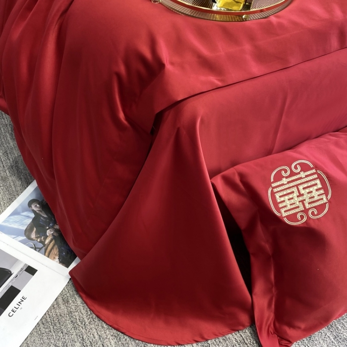 91家纺网 家纺一手货源 找家纺 优悦 2022新款超柔亲肤磨毛刺绣款婚庆四件套 情意绵绵