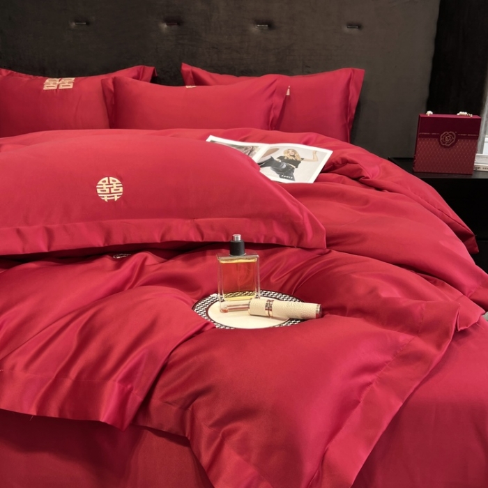 91家纺网 家纺一手货源 找家纺 优悦 2022新款超柔亲肤磨毛刺绣款婚庆四件套 一见钟情