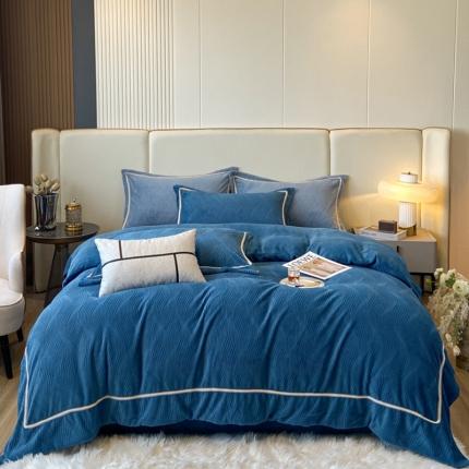 91家纺网 家纺一手货源 找家纺 （总）乐视 2024新品加厚牛奶绒四件套-水波纹系列