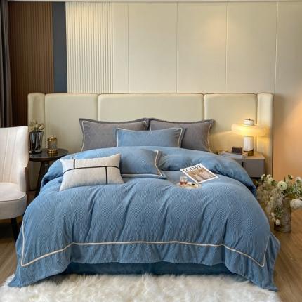 91家纺网 家纺一手货源 找家纺 （总）乐视 2024新品加厚牛奶绒四件套-水波纹系列