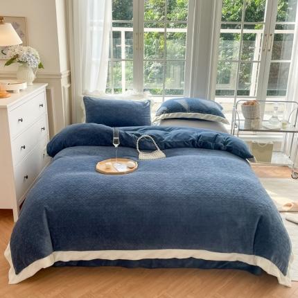 怡家居2022新款雕花绒高克重牛奶绒四件套 温莎-黛蓝