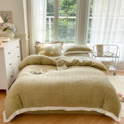 怡家居2022新款雕花绒高克重牛奶绒四件套 温莎-茶青