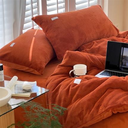 91家纺网 家纺一手货源 找家纺 （总）时光里 2022新款全消光230克华夫格绒牛奶绒四件套