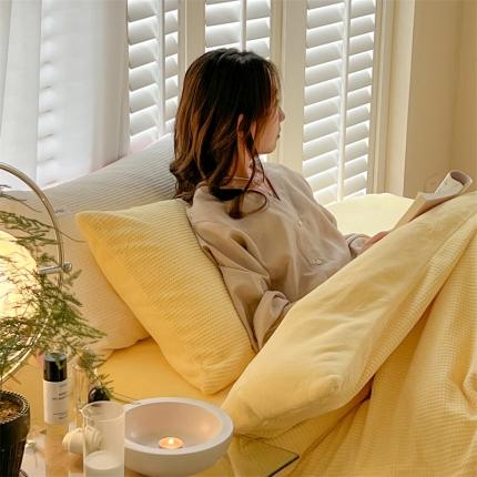 时光里 2022新款全消光230克华夫格绒牛奶绒四件套 麦芽黄