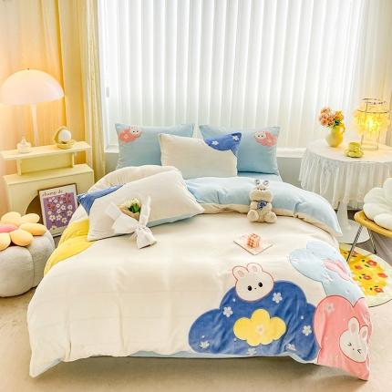 91家纺网 家纺一手货源 找家纺 （总）涵宸2022新款加厚牛奶绒贴布绣系列四件套