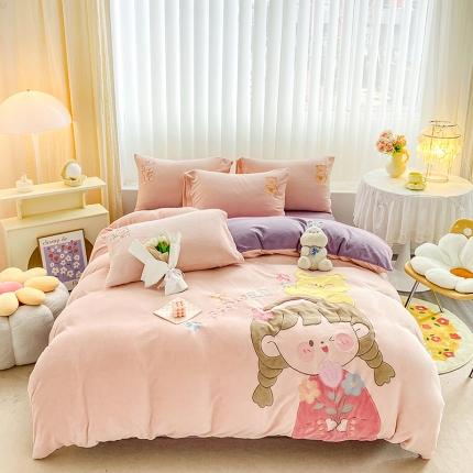 91家纺网 家纺一手货源 找家纺 （总）涵宸2022新款加厚牛奶绒贴布绣系列四件套