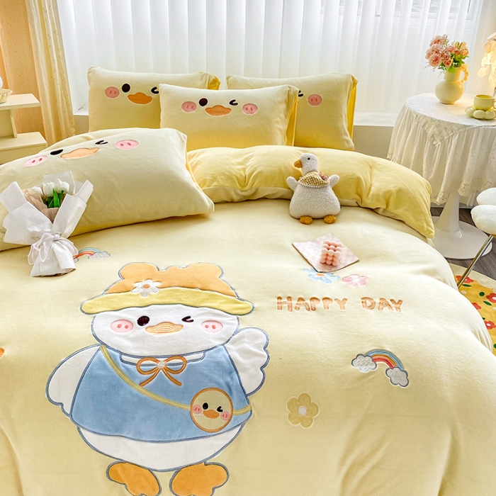 91家纺网 家纺一手货源 找家纺 涵宸2022新款加厚牛奶绒贴布绣系列四件套 牛奶绒-黄呀
