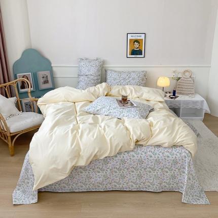 91家纺网 家纺一手货源 找家纺 总 一米阳光 新款蝴蝶结色织水洗棉小碎花撞色四件套-情怀系列