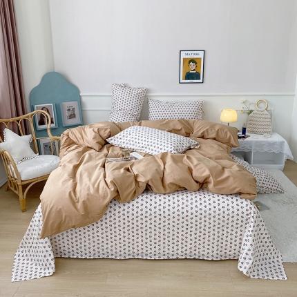 91家纺网 家纺一手货源 找家纺 总 一米阳光 新款蝴蝶结色织水洗棉小碎花撞色四件套-情怀系列