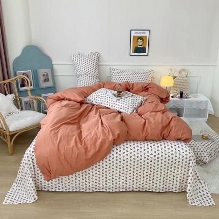 一米阳光 新款蝴蝶结色织水洗棉小碎花撞色四件套-情怀系列 爱马仕橙