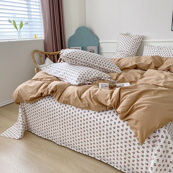 91家纺网 家纺一手货源 找家纺 一米阳光 新款蝴蝶结色织水洗棉小碎花撞色四件套-情怀系列 迪拜金