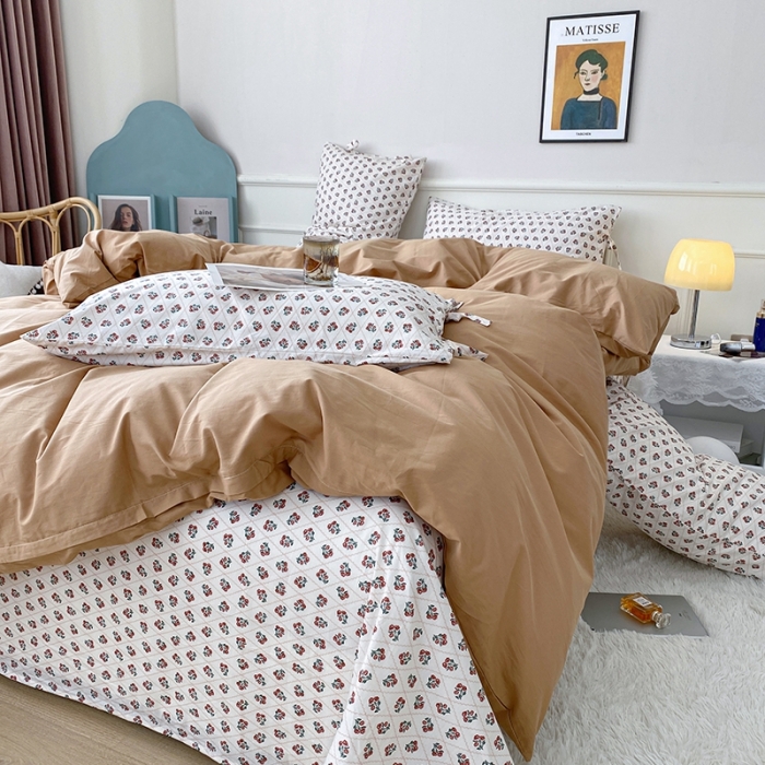 91家纺网 家纺一手货源 找家纺 一米阳光 新款蝴蝶结色织水洗棉小碎花撞色四件套-情怀系列 迪拜金