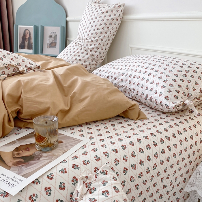 91家纺网 家纺一手货源 找家纺 一米阳光 新款蝴蝶结色织水洗棉小碎花撞色四件套-情怀系列 迪拜金