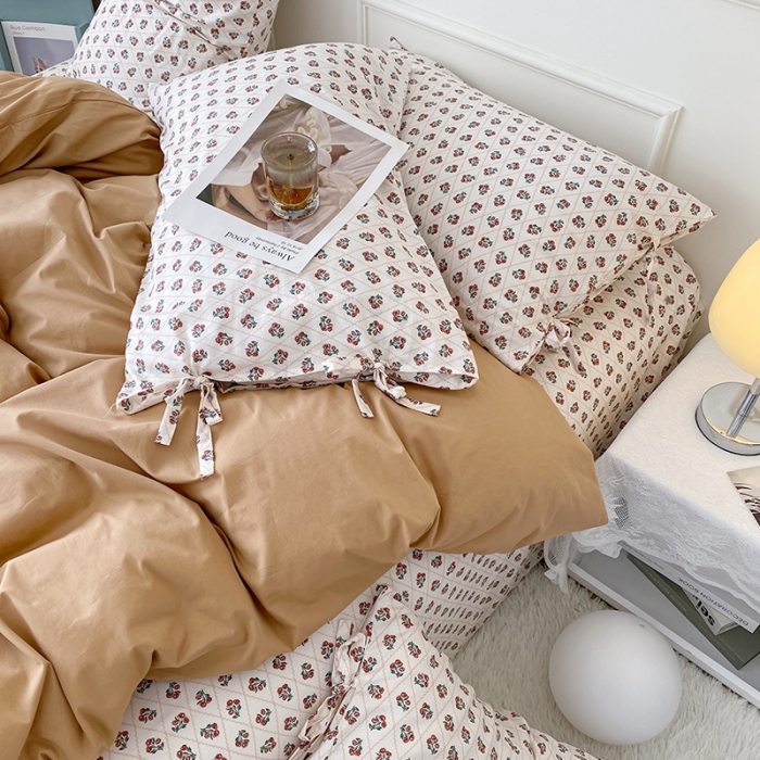 91家纺网 家纺一手货源 找家纺 一米阳光 新款蝴蝶结色织水洗棉小碎花撞色四件套-情怀系列 迪拜金