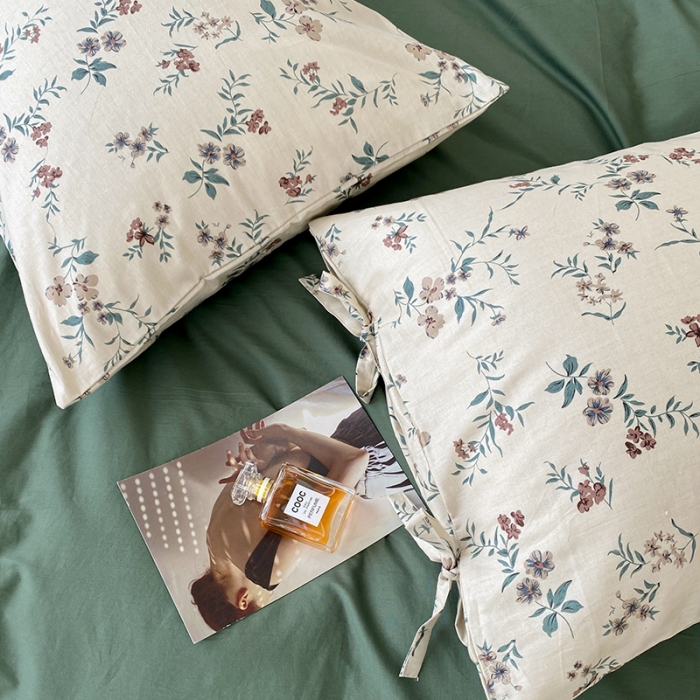 91家纺网 家纺一手货源 找家纺 一米阳光 新款蝴蝶结色织水洗棉小碎花撞色四件套-情怀系列 典雅绿