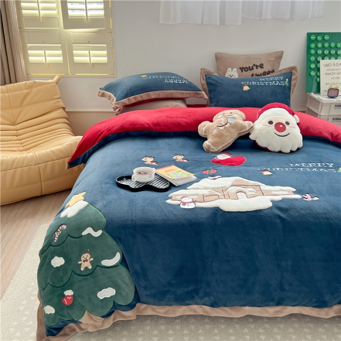 91家纺网 家纺一手货源 找家纺 （总）星野 2022新款圣诞夜系列高克重全消光牛奶绒四件套