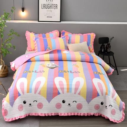雨洋家纺 2025新款水晶绒床盖 彩虹兔