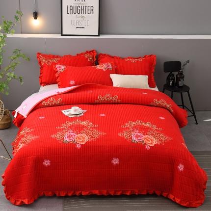 雨洋家纺 2025新款水晶绒床盖 富贵花开