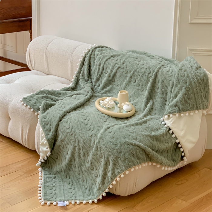 91家纺网 家纺一手货源 找家纺 洋铭区 2022新款a版舒棉绒b版牛奶绒毯子-糖豆系列 糖豆绿