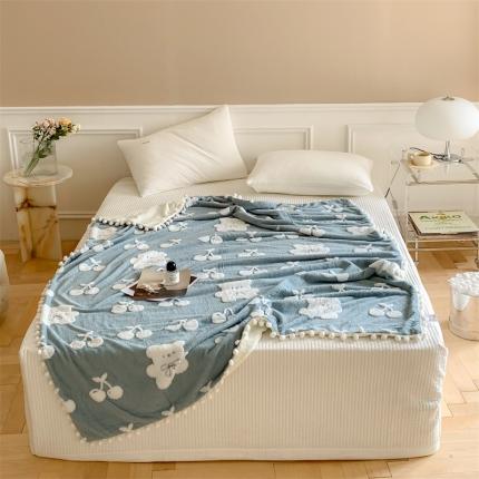 91家纺网 家纺一手货源 找家纺 洋铭区 2022新款a版舒棉绒b版牛奶绒毯子-樱桃小熊 樱桃小熊蓝