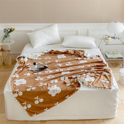 91家纺网 家纺一手货源 找家纺 洋铭区 2022新款a版舒棉绒b版牛奶绒毯子-樱桃小熊 樱桃小熊棕