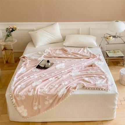 洋铭区 2022新款a版舒棉绒b版牛奶绒毯子-樱桃小熊 樱桃小熊粉